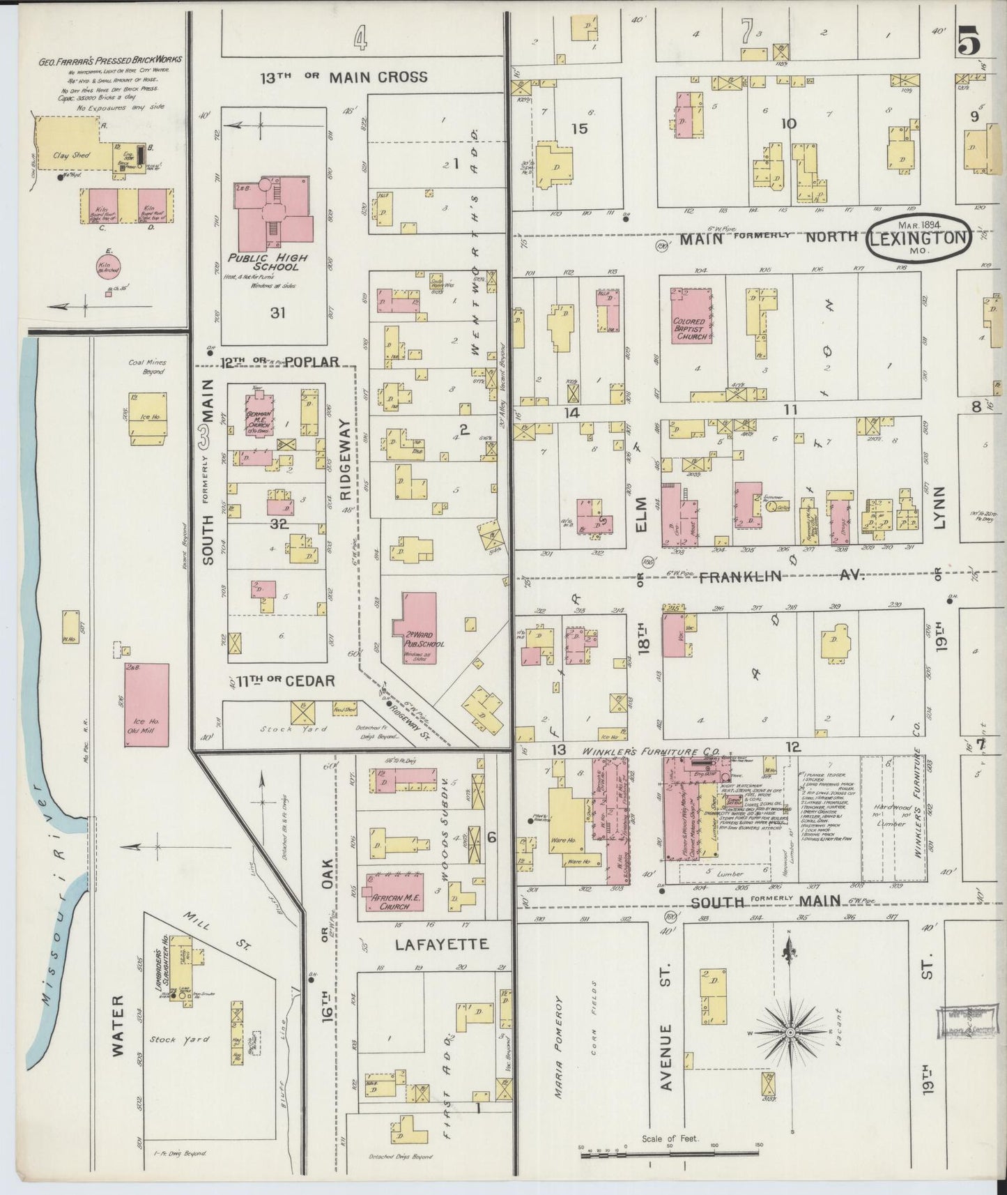 Sanborn Fire Insurance Map from Lexington, Lafayette County, Missouri (1894), Sheet #0005 - Complete Map Set gallery image, historic Sanborn map, vintage wall art, Missouri Missouri