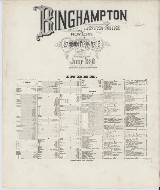 Sanborn Fire Insurance Map from Binghamton, Broome County, New York (1891), Sheet #0001 - Historic Sanborn Fire Insurance Map Print, vintage old map wall art, antique decor, genealogy gift, New York New York map