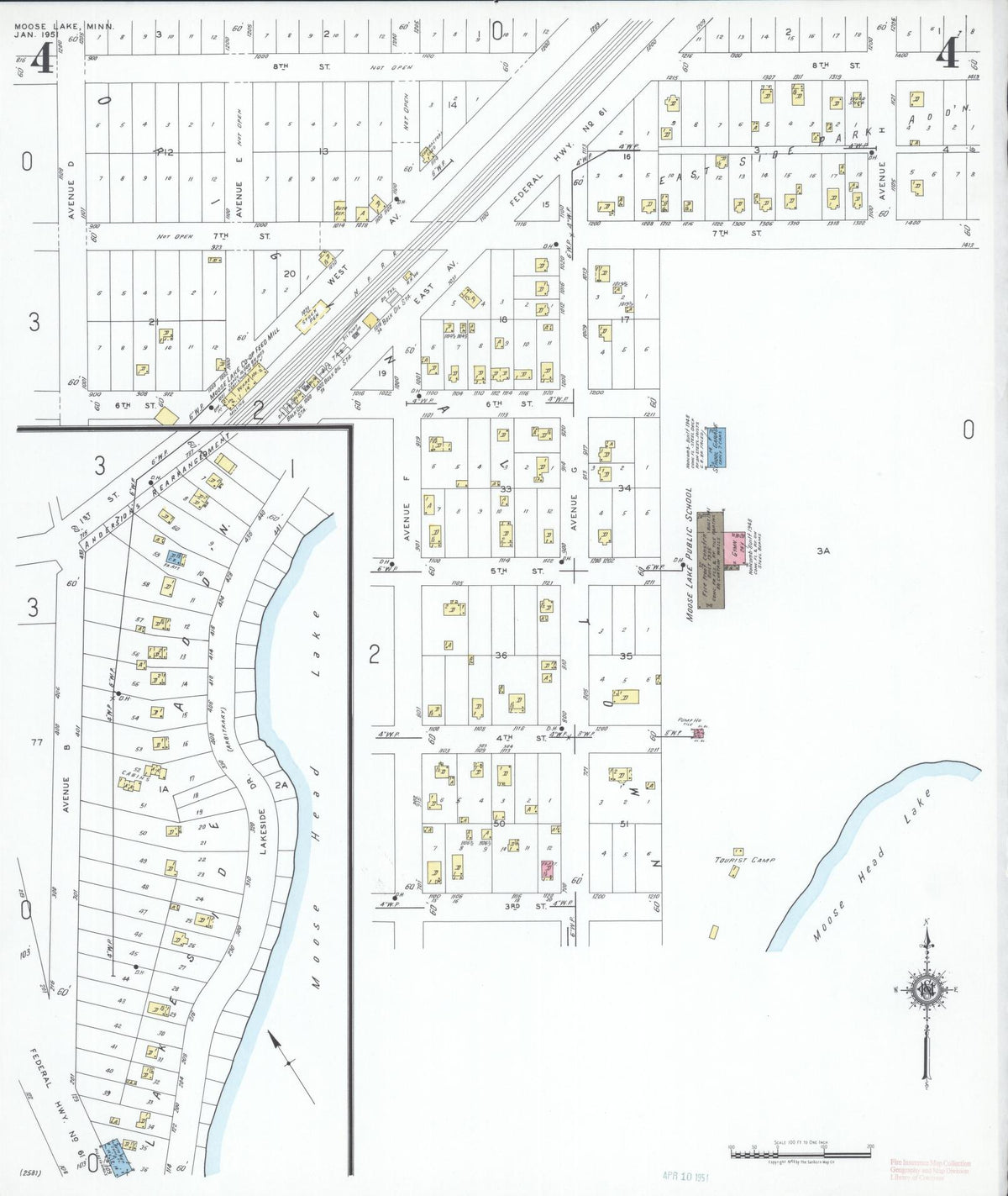 Sanborn Fire Insurance Map from Moose Lake, Carlton County, Minnesota (1951), Sheet #0004 - Complete Map Set gallery image, historic Sanborn map, vintage wall art, Minnesota Minnesota