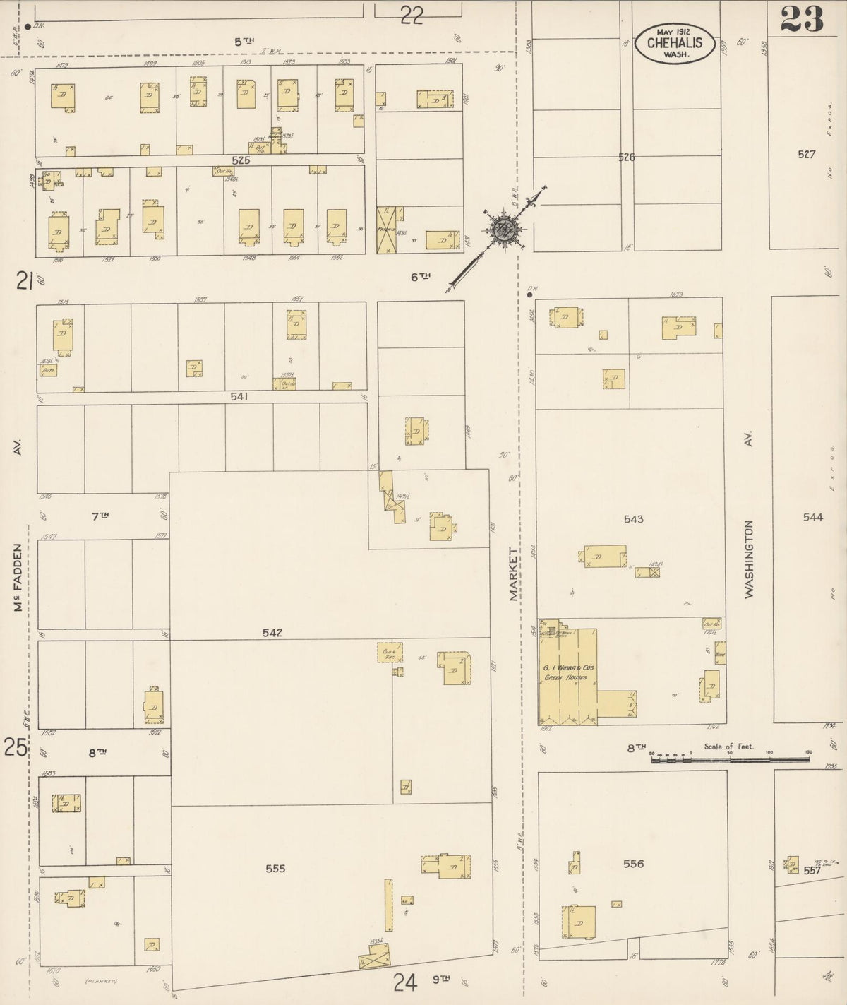 Sanborn Fire Insurance Map from Chehalis, Lewis County, Washington (1912), Sheet #0023 - Historic Sanborn Fire Insurance Map Print, vintage old map wall art, antique decor, genealogy gift, Washington Washington map