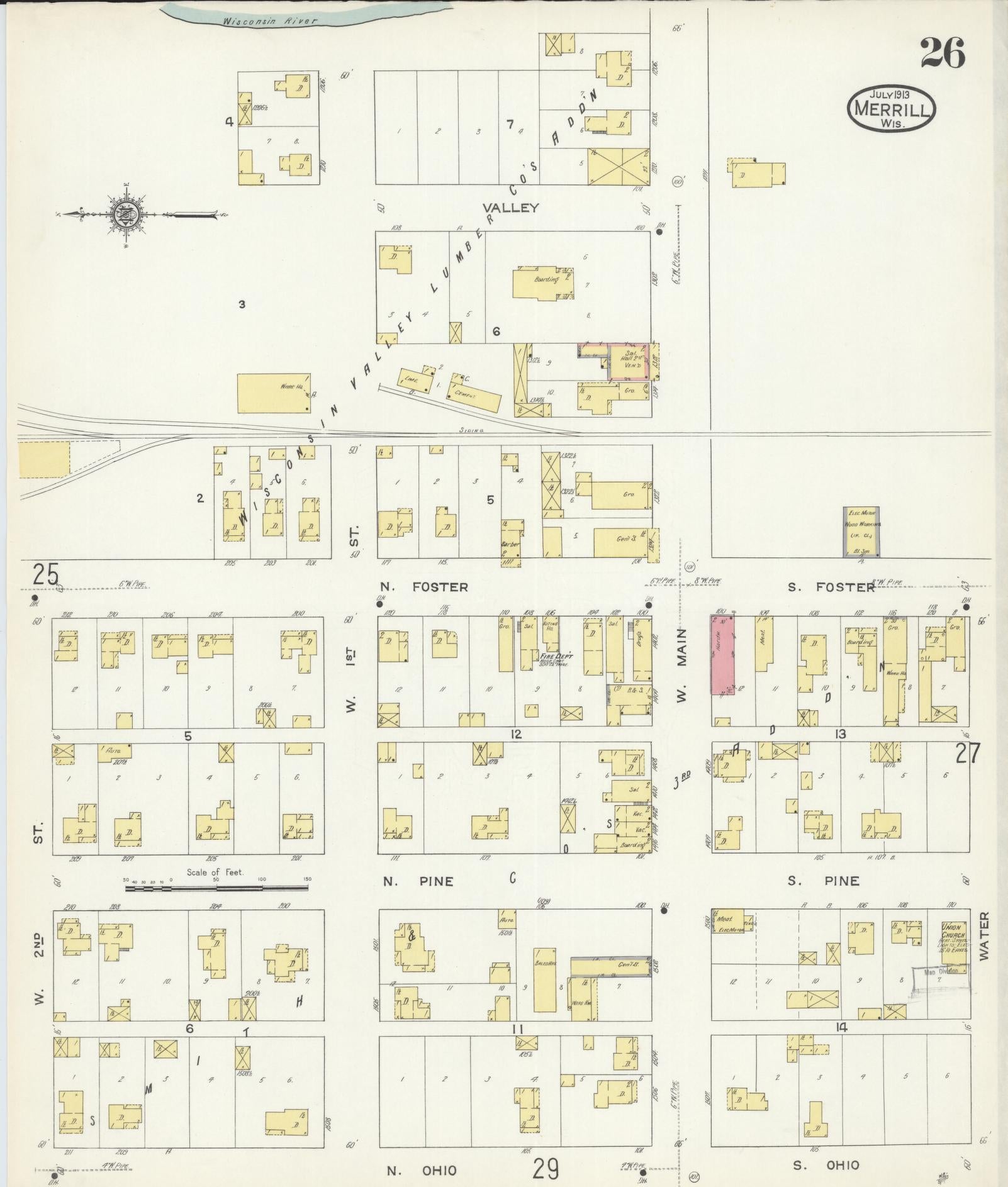 Sanborn Fire Insurance Map from Merrill, Lincoln County, Wisconsin (1913), Sheet #0026 - Complete Map Set gallery image, historic Sanborn map, vintage wall art, Wisconsin Wisconsin