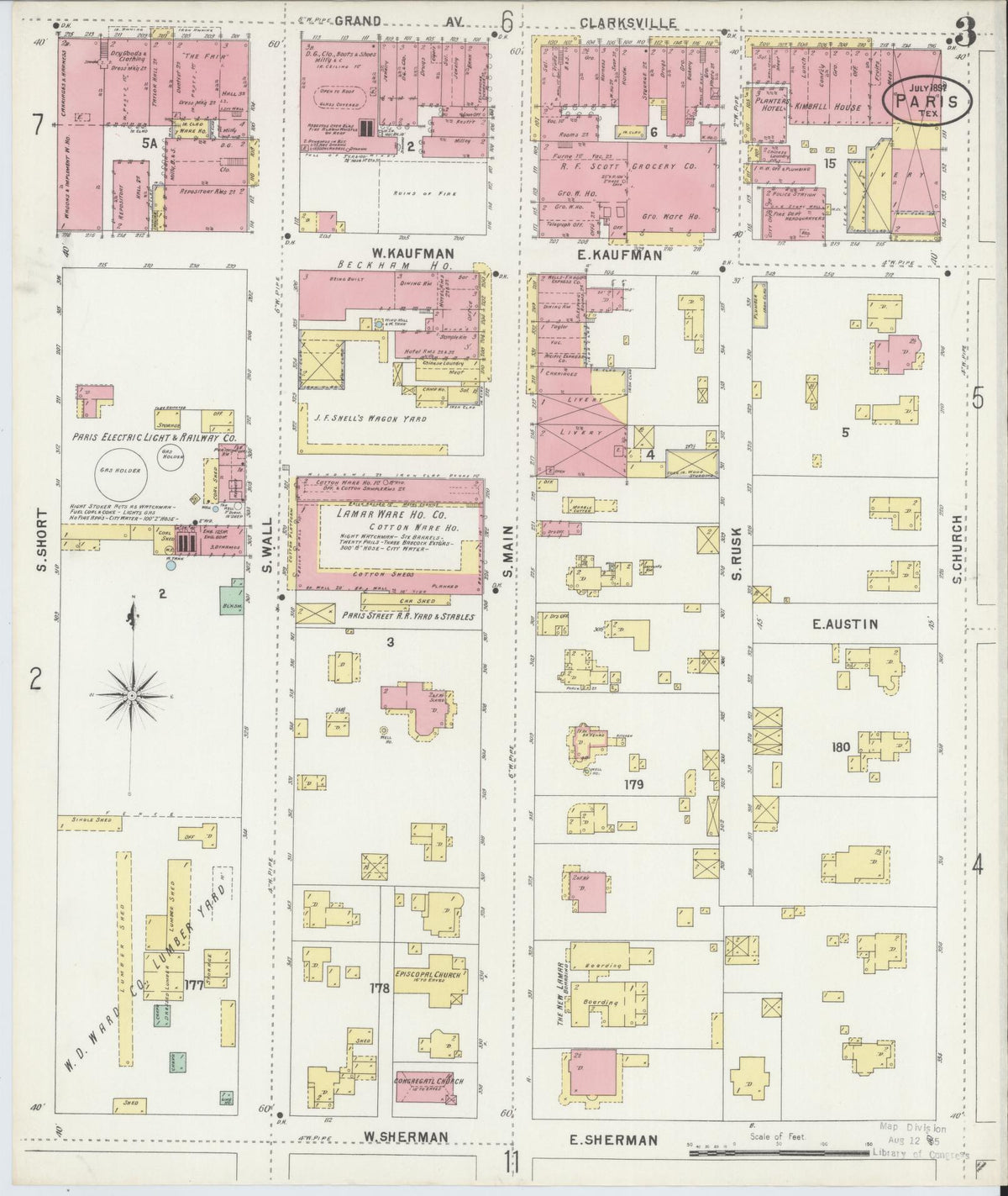 Sanborn Fire Insurance Map from Paris, Lamar County, Texas (1897), Sheet #0003 - Complete Map Set gallery image, historic Sanborn map, vintage wall art, Texas Texas