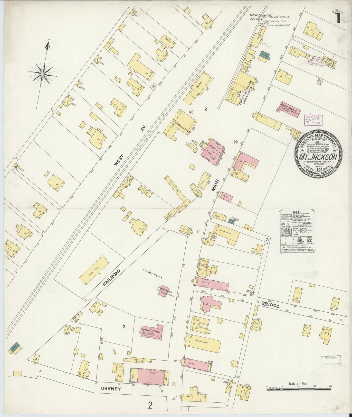 Sanborn Fire Insurance Map from Mount Jackson, Shenandoah County, Virginia. (1909) – Historic Sanborn Fire Insurance Map Print