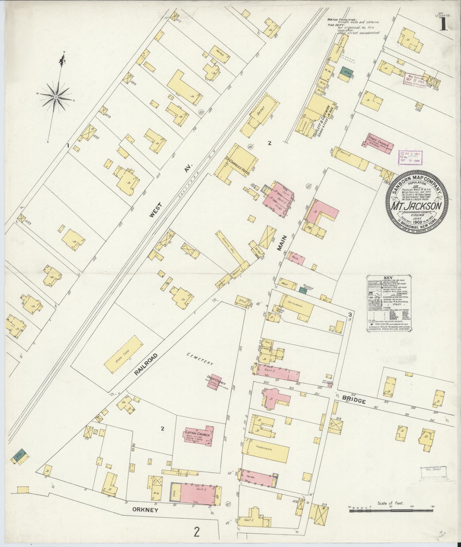 Sanborn Fire Insurance Map from Mount Jackson, Shenandoah County, Virginia. (1909) – Historic Sanborn Fire Insurance Map Print