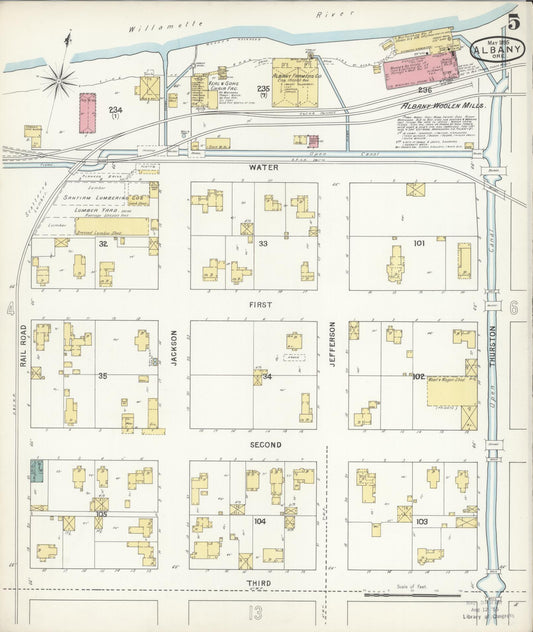 Sanborn Fire Insurance Map from Albany, Linn County, Oregon (1895), Sheet #0005 - Historic Sanborn Fire Insurance Map Print, vintage old map wall art, antique decor, genealogy gift, Oregon Oregon map