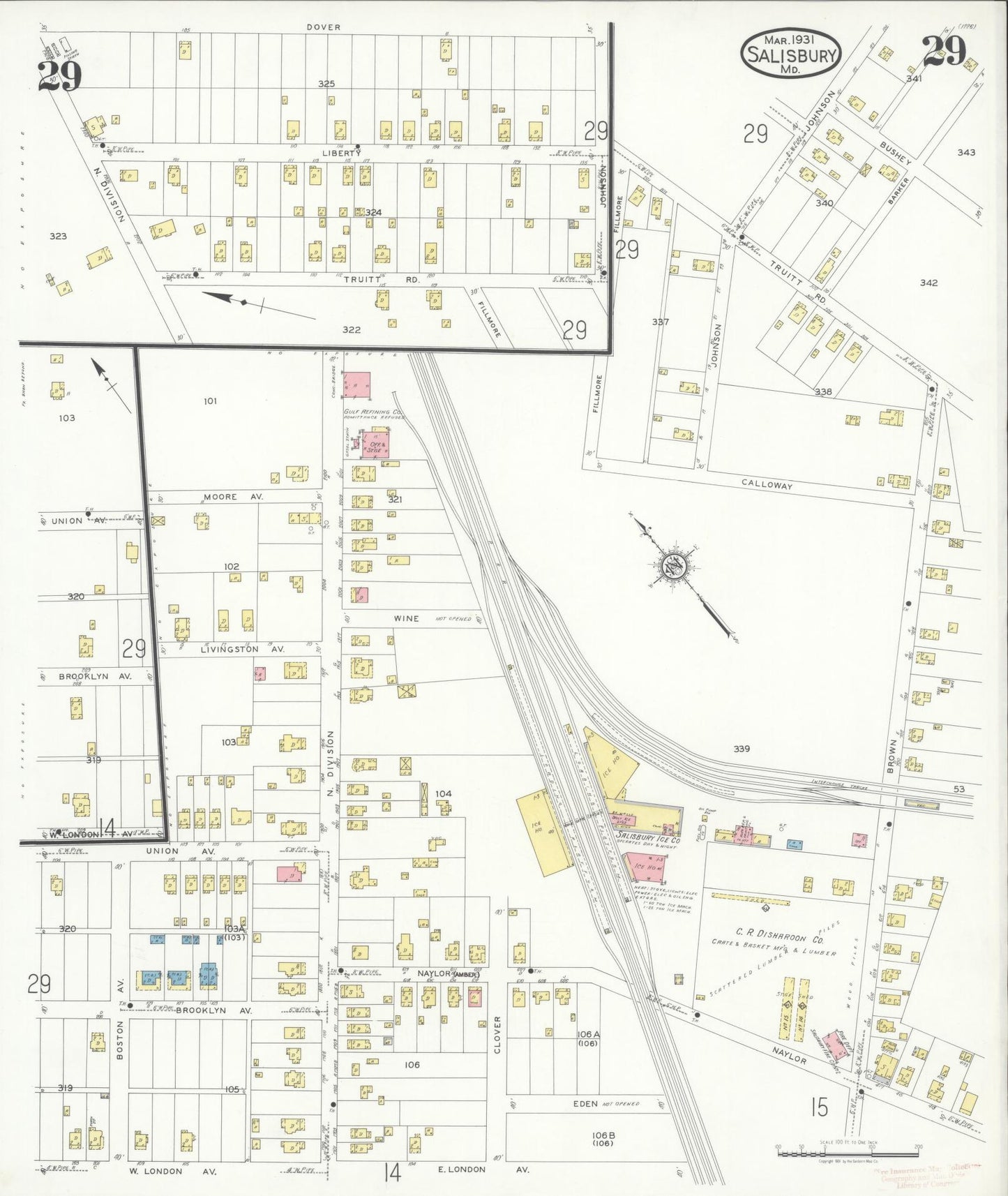 Sanborn Fire Insurance Map from Salisbury, Wicomico County, Maryland (1931), Sheet #0029 - Historic Sanborn Fire Insurance Map Print, vintage old map wall art