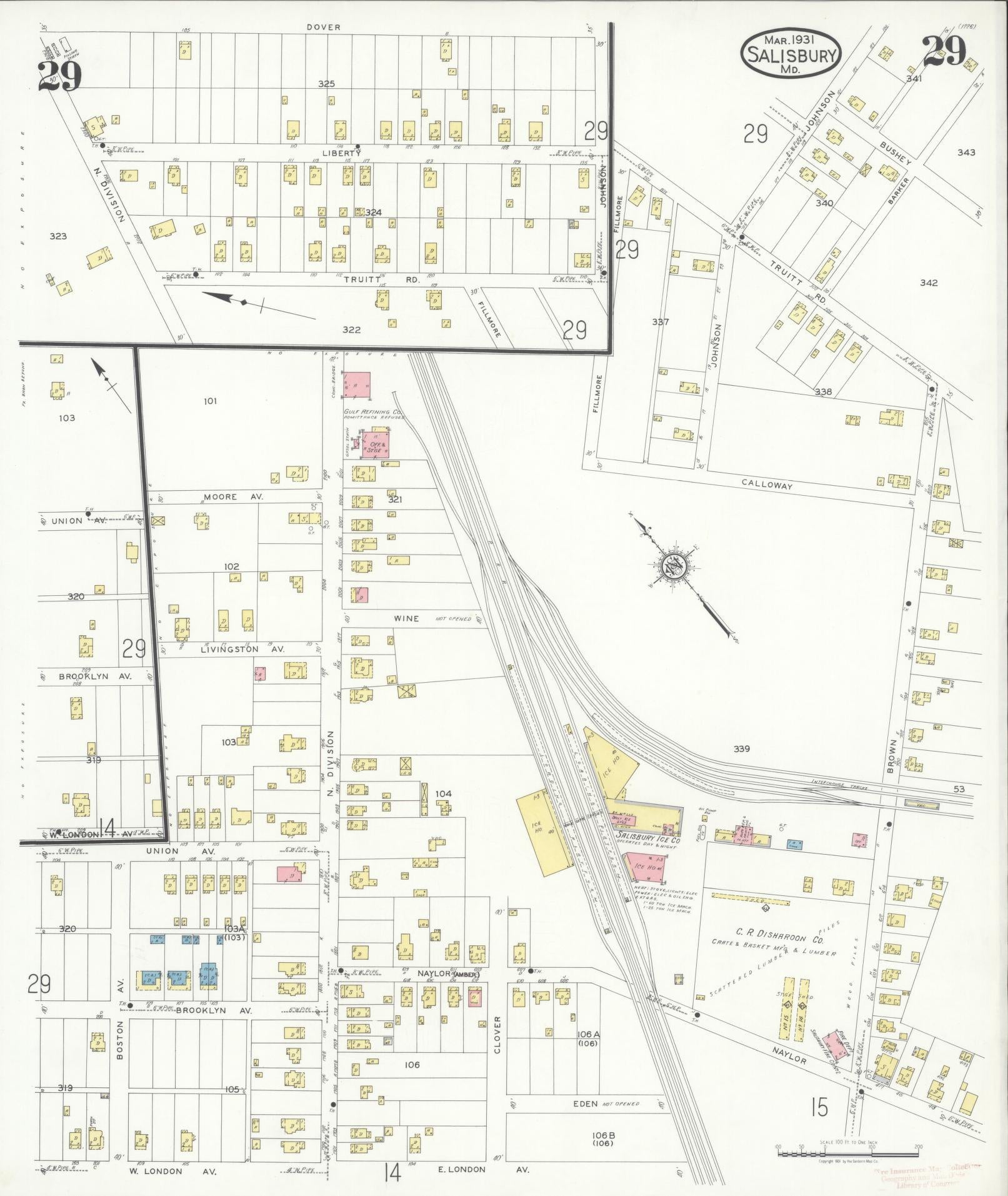 Sanborn Fire Insurance Map from Salisbury, Wicomico County, Maryland (1931), Sheet #0029 - Historic Sanborn Fire Insurance Map Print, vintage old map wall art