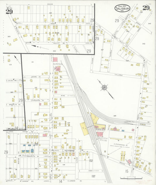 Sanborn Fire Insurance Map from Salisbury, Wicomico County, Maryland (1931), Sheet #0029 - Historic Sanborn Fire Insurance Map Print, vintage old map wall art