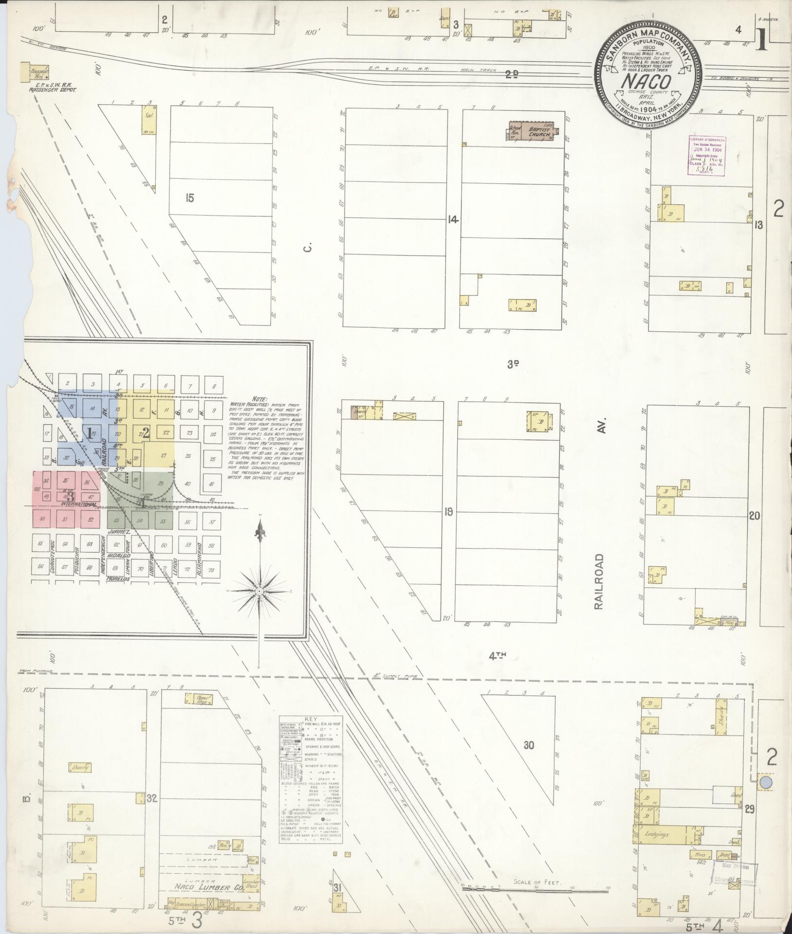 Sanborn Fire Insurance Map from Naco, Cochise County, Arizona (1904), Sheet #0001 - Historic Sanborn Fire Insurance Map Print, vintage old map wall art, antique decor, genealogy gift, Arizona Arizona map