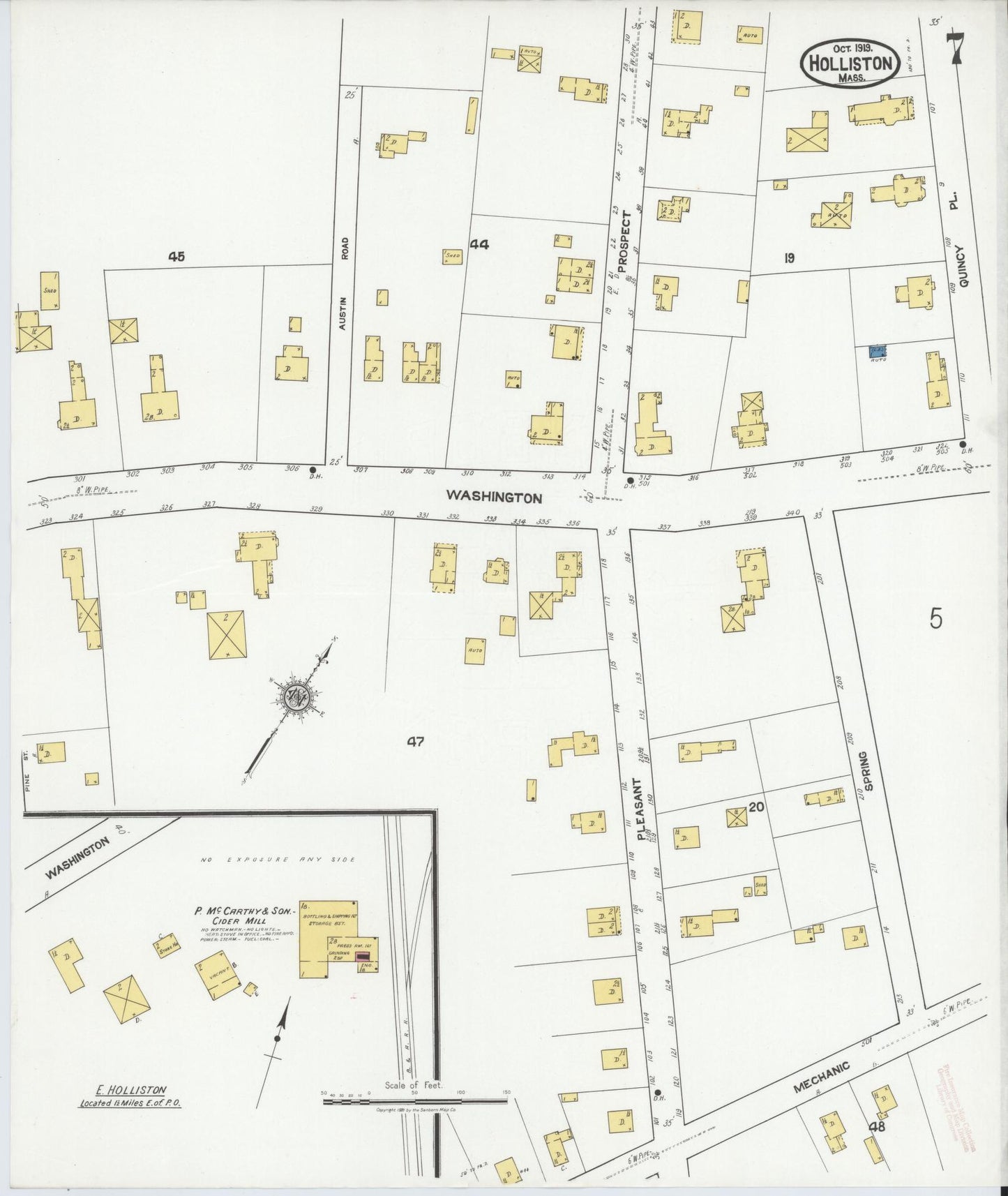 Sanborn Fire Insurance Map from Holliston, Middlesex County, Massachusetts (1919), Sheet #0007 - Complete Map Set gallery image, historic Sanborn map, vintage wall art, Massachusetts Massachusetts