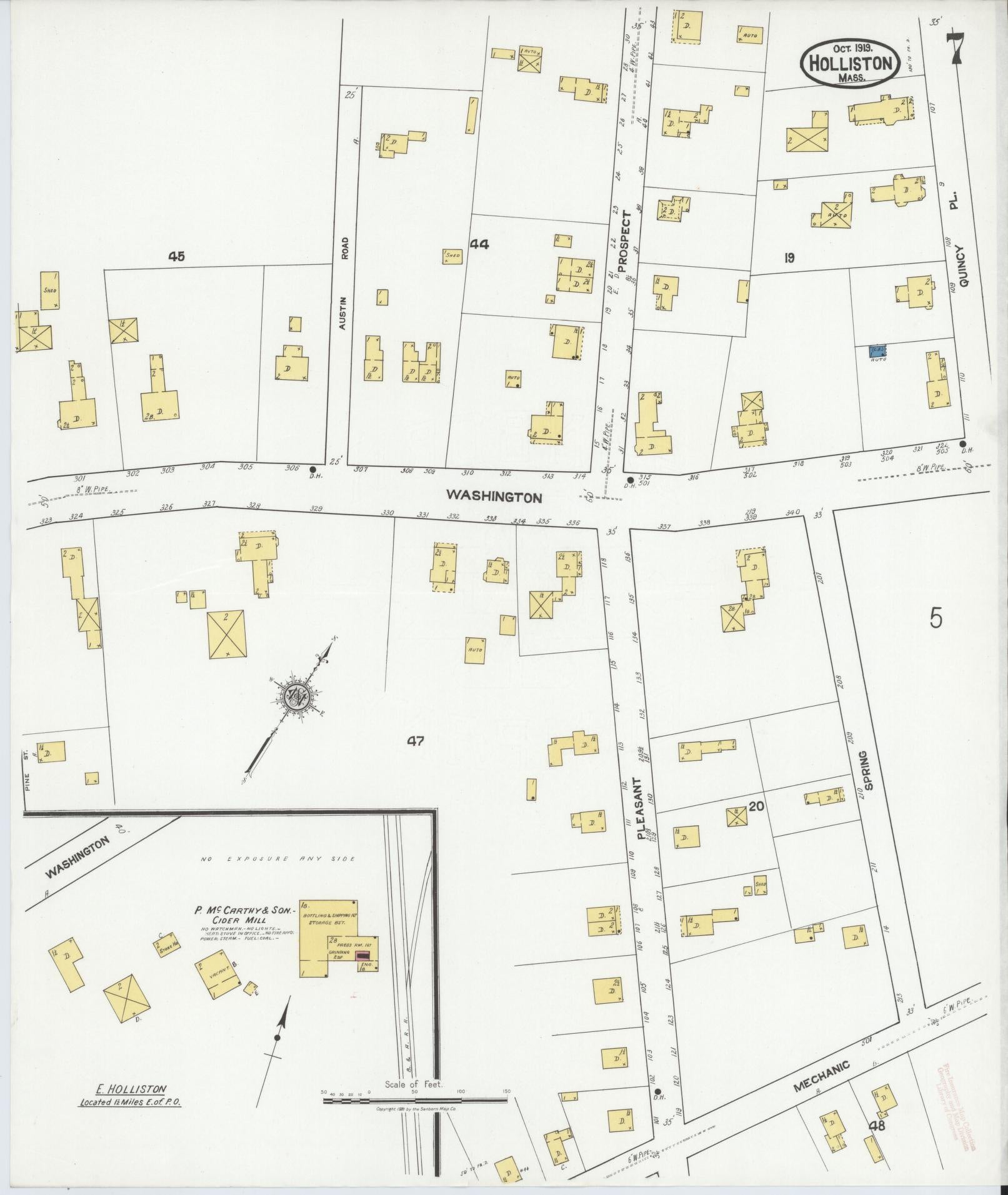 Sanborn Fire Insurance Map from Holliston, Middlesex County, Massachusetts (1919), Sheet #0007 - Complete Map Set gallery image, historic Sanborn map, vintage wall art, Massachusetts Massachusetts