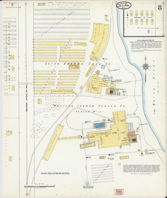 Sanborn Fire Insurance Map from Des Arc, Prarrie County, Arkansas (1918), Sheet #0008 - Historic Sanborn Fire Insurance Map Print, vintage old map wall art, antique decor, genealogy gift, Arkansas Arkansas map