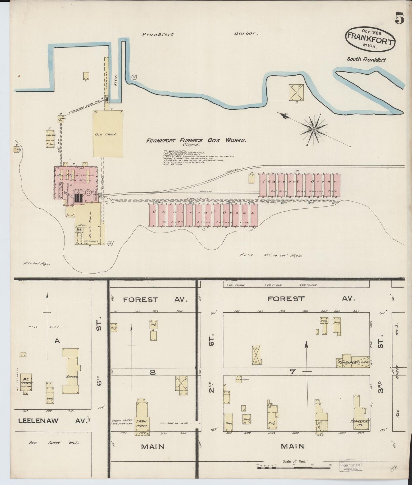 Sanborn Fire Insurance Map from Frankfort, Benzie County, Michigan (1885), Sheet #0005 - Complete Map Set gallery image, historic Sanborn map, vintage wall art, Michigan Michigan