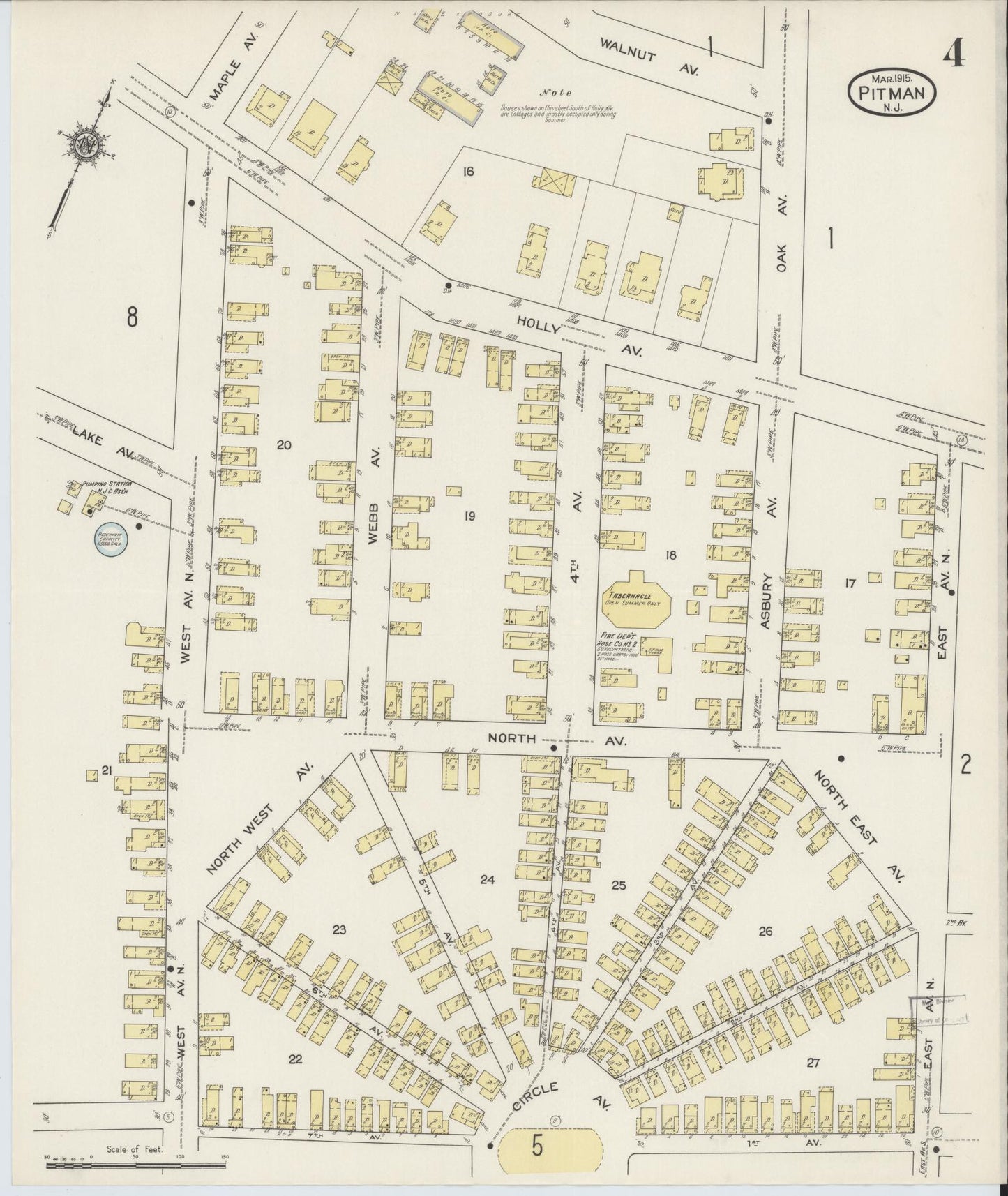 Sanborn Fire Insurance Map from Pitman, Gloucester County, New Jersey (1915), Sheet #0004 - Complete Map Set gallery image, historic Sanborn map, vintage wall art, New Jersey New Jersey