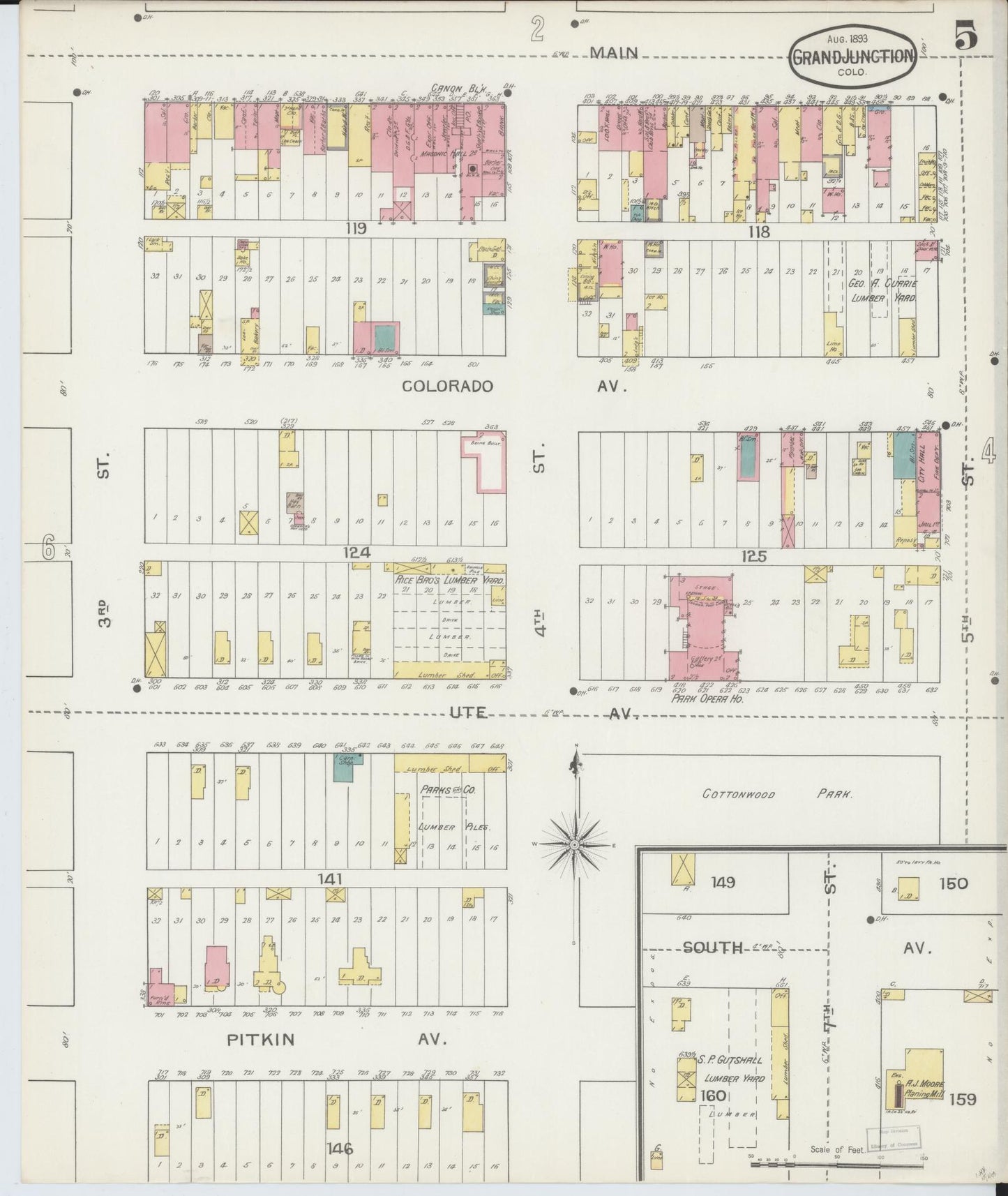 Sanborn Fire Insurance Map from Grand Junction, Mesa County, Colorado (1893), Sheet #0005 - Complete Map Set gallery image, historic Sanborn map, vintage wall art, Colorado Colorado
