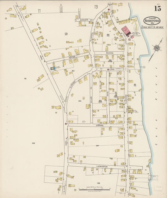 Sanborn Fire Insurance Map from Biddeford, York County, Maine (1922), Sheet #0015 - Historic Sanborn Fire Insurance Map Print, vintage old map wall art, antique decor, genealogy gift, Maine Maine map