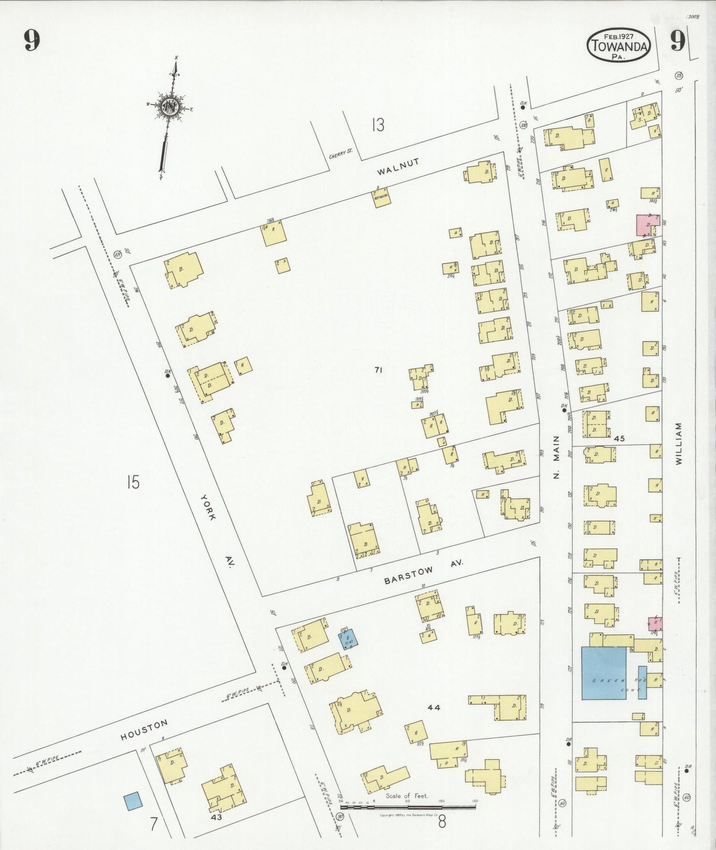 Sanborn Fire Insurance Map from Towanda, Bradford County, Pennsylvania (1927), Sheet #0009 - Complete Map Set gallery image, historic Sanborn map, vintage wall art, Pennsylvania Pennsylvania