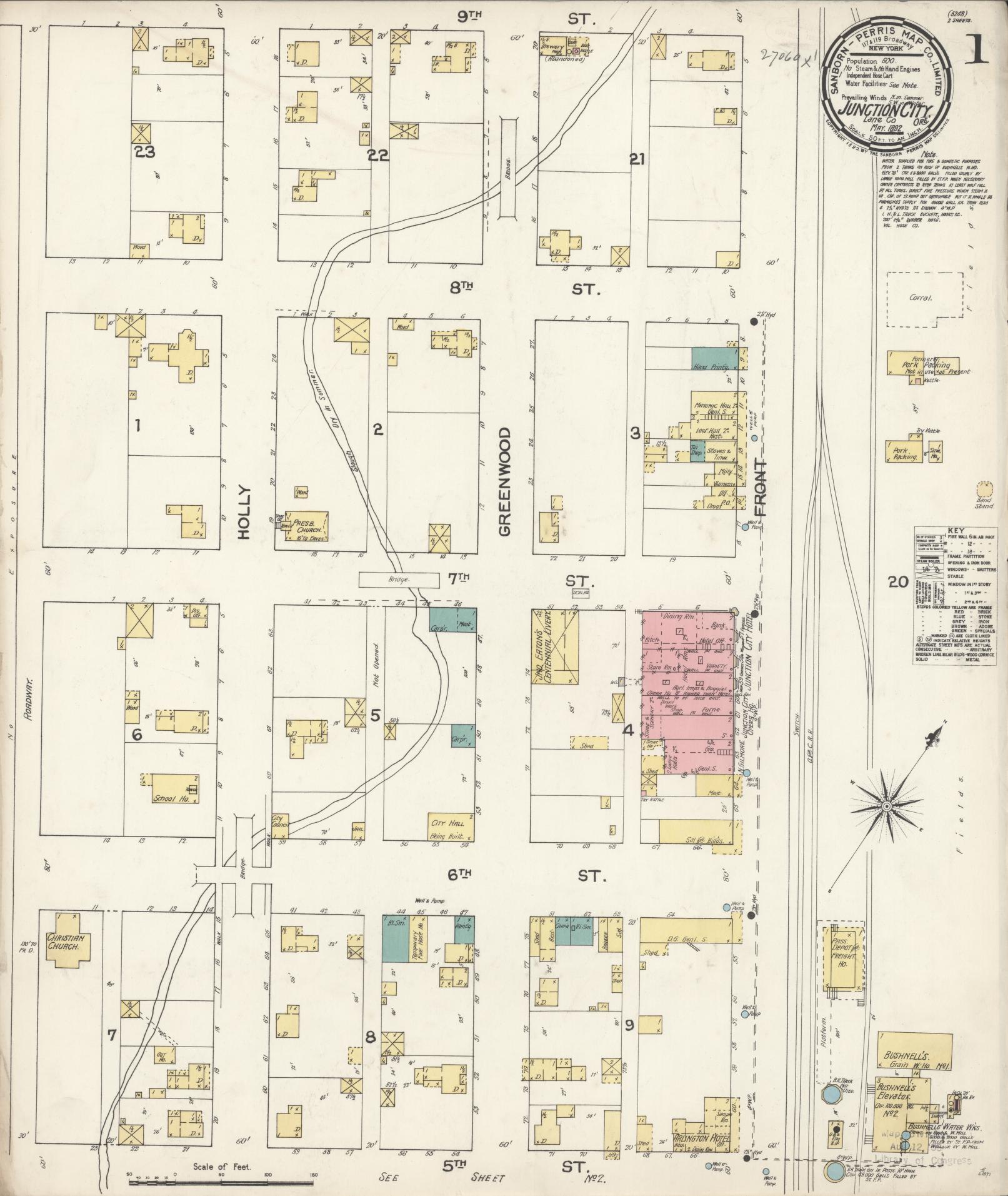 Sanborn Fire Insurance Map from Junction City, Lane County, Oregon (1892), Sheet #0001 - Complete Map Set gallery image, historic Sanborn map, vintage wall art, Oregon Oregon