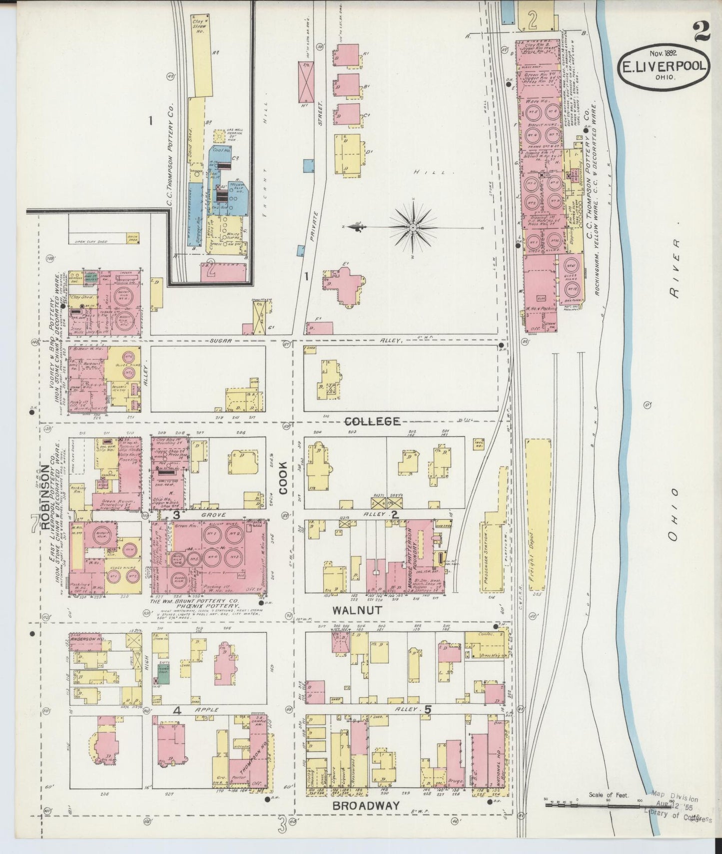 Sanborn Fire Insurance Map from East Liverpool, Columbiana County, Ohio (1892), Sheet #0002 - Historic Sanborn Fire Insurance Map Print, vintage old map wall art, antique decor, genealogy gift, Ohio Ohio map