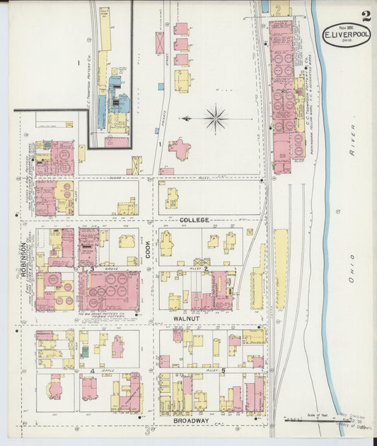 Sanborn Fire Insurance Map from East Liverpool, Columbiana County, Ohio (1892), Sheet #0002 - Historic Sanborn Fire Insurance Map Print, vintage old map wall art, antique decor, genealogy gift, Ohio Ohio map