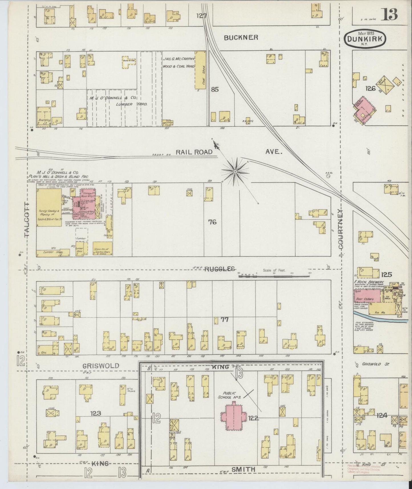 Sanborn Fire Insurance Map from Dunkirk, Chautauqua County, New York (1893), Sheet #0013 - Complete Map Set gallery image, historic Sanborn map, vintage wall art, New York New York