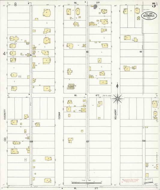 Sanborn Fire Insurance Map from Glendale, Los Angeles County, California (1908), Sheet #0005 - Historic Sanborn Fire Insurance Map Print, vintage old map wall art, antique decor, genealogy gift, California California map
