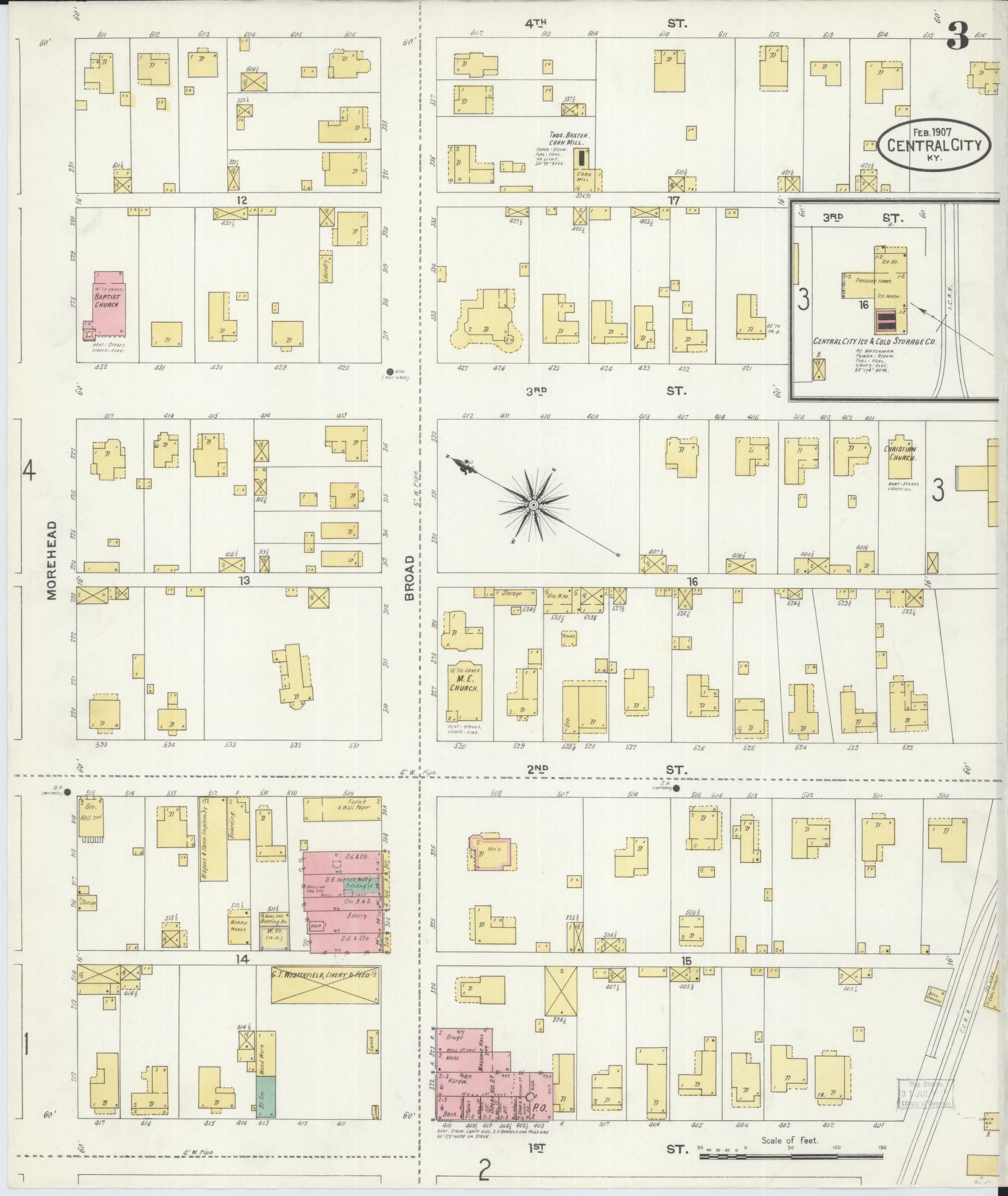 Sanborn Fire Insurance Map from Central City, Mublenberg County, Kentucky (1907), Sheet #0003 - Historic Sanborn Fire Insurance Map Print, vintage old map wall art, antique decor, genealogy gift, Kentucky Kentucky map