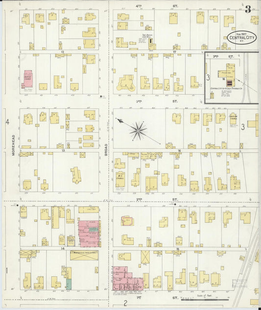 Sanborn Fire Insurance Map from Central City, Mublenberg County, Kentucky (1907), Sheet #0003 - Historic Sanborn Fire Insurance Map Print, vintage old map wall art, antique decor, genealogy gift, Kentucky Kentucky map