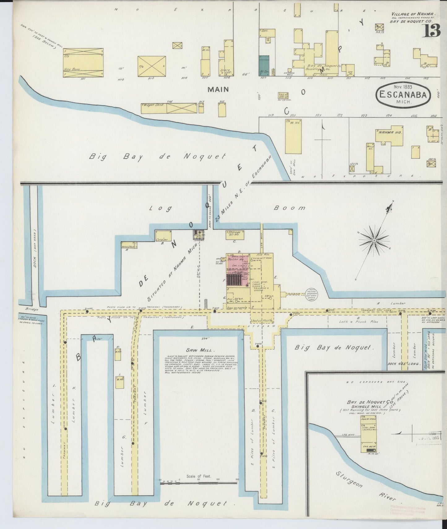 Sanborn Fire Insurance Map from Escanaba, Delta County, Michigan (1893), Sheet #0013 - Complete Map Set gallery image, historic Sanborn map, vintage wall art, Michigan Michigan