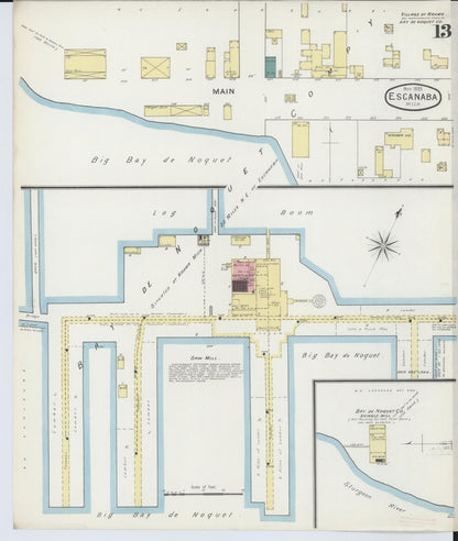 Sanborn Fire Insurance Map from Escanaba, Delta County, Michigan (1893), Sheet #0013 - Complete Map Set gallery image, historic Sanborn map, vintage wall art, Michigan Michigan