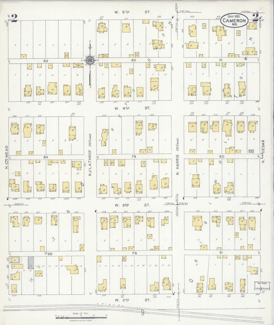 Sanborn Fire Insurance Map from Cameron, Clinton County, Missouri (1925), Sheet #0002 - Historic Sanborn Fire Insurance Map Print, vintage old map wall art, antique decor, genealogy gift, Missouri Missouri map