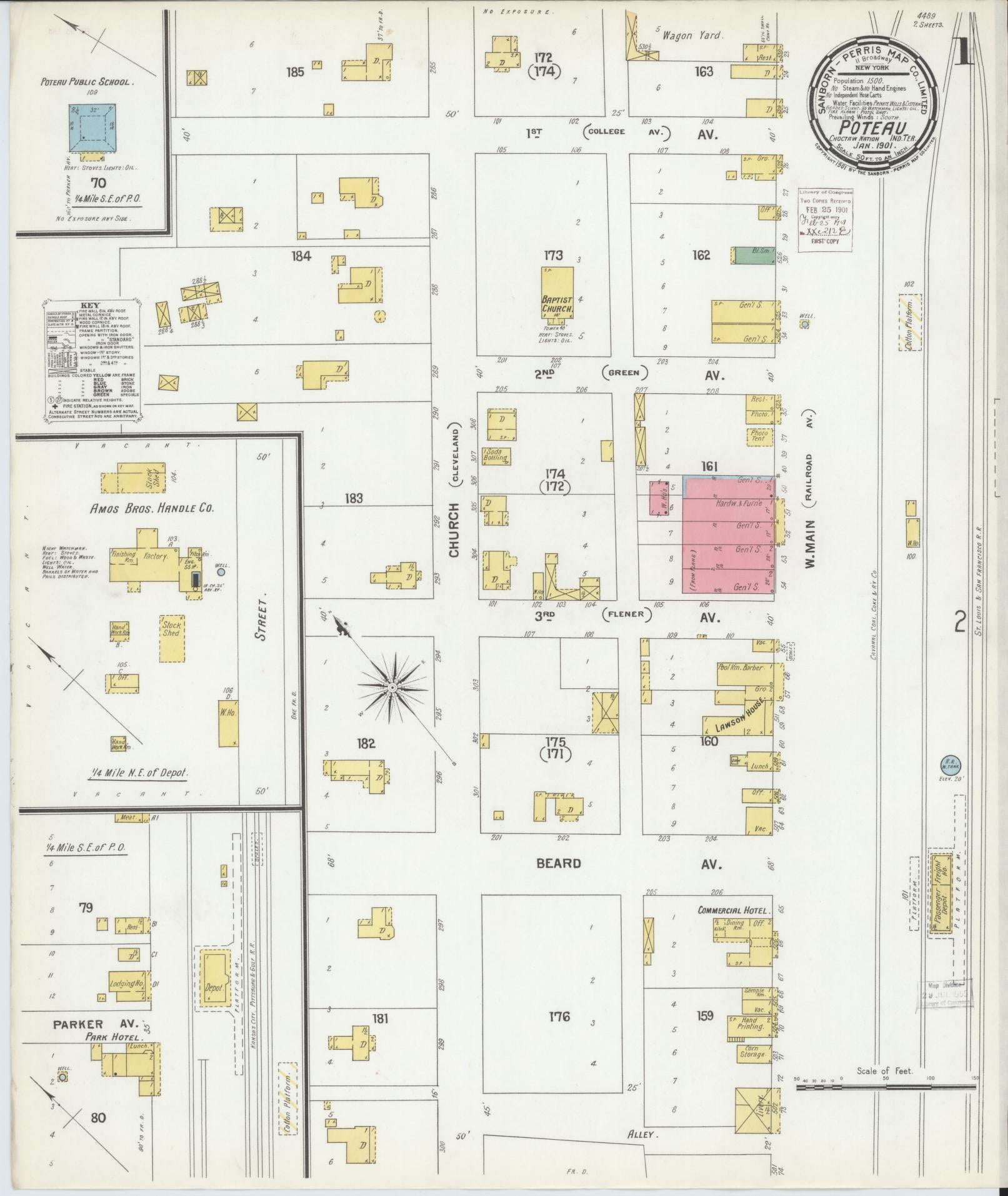 Sanborn Fire Insurance Map from Poteau, Le Flore County, Oklahoma (1901), Sheet #0001 - Historic Sanborn Fire Insurance Map Print, vintage old map wall art, antique decor, genealogy gift, Oklahoma Oklahoma map