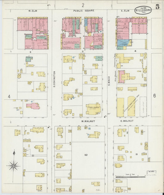 Sanborn Fire Insurance Map from Hillsboro, Hill County, Texas (1896), Sheet #0005 - Historic Sanborn Fire Insurance Map Print, vintage old map wall art, antique decor, genealogy gift, Texas Texas map
