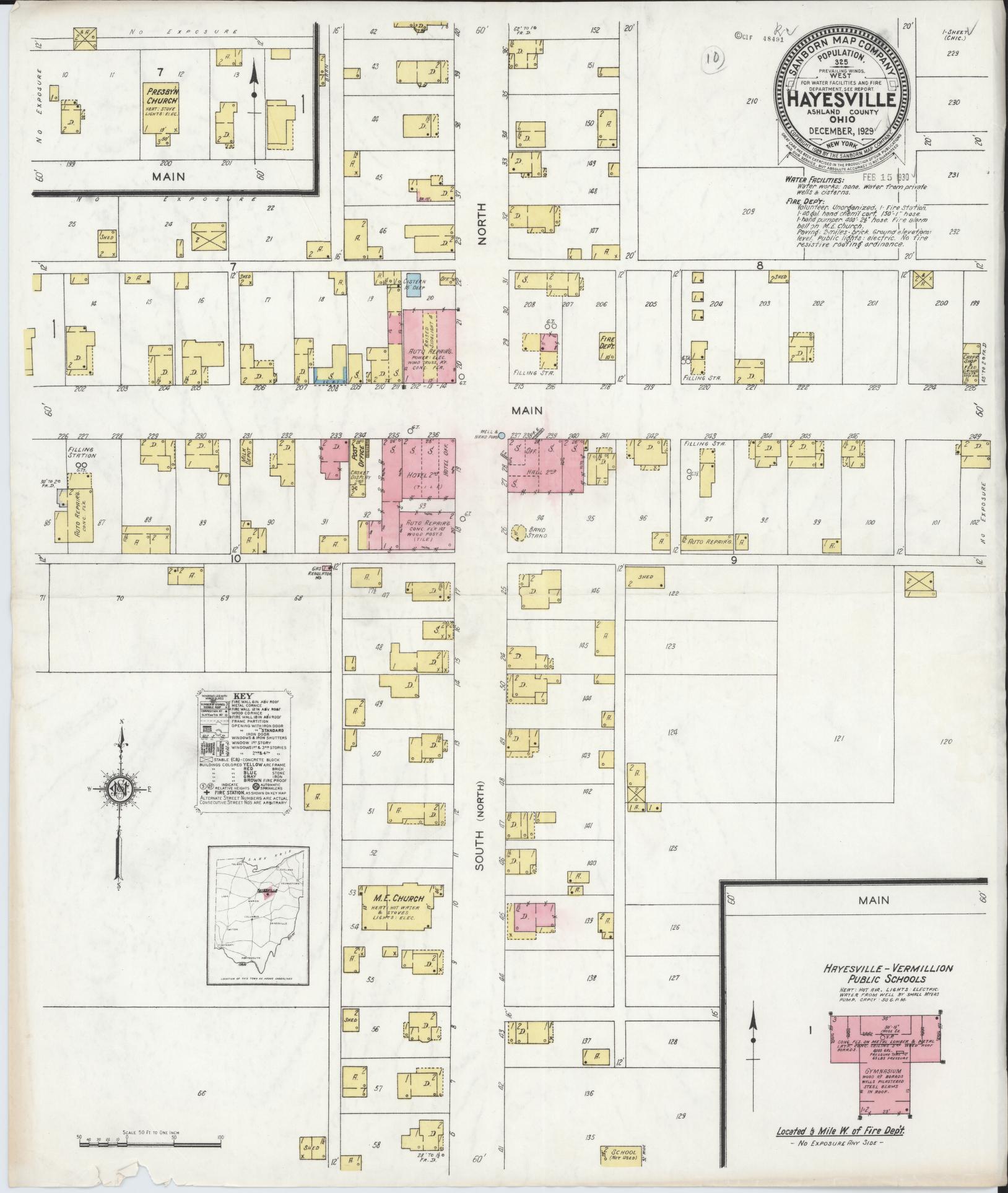 Sanborn Fire Insurance Map from Hayesville, Ashland County, Ohio (1929), Sheet #0001 - Historic Sanborn Fire Insurance Map Print, vintage old map wall art, antique decor, genealogy gift, Ohio Ohio map