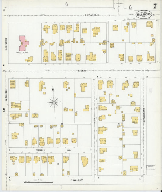 Sanborn Fire Insurance Map from Hillsboro, Hill County, Texas (1900), Sheet #0007 - Historic Sanborn Fire Insurance Map Print, vintage old map wall art, antique decor, genealogy gift, Texas Texas map