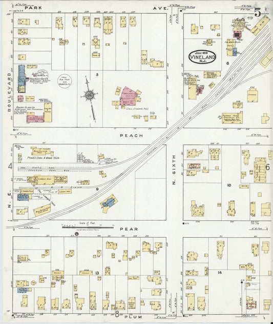Sanborn Fire Insurance Map from Vineland, Cumberland County, New Jersey (1919), Sheet #0005 - Historic Sanborn Fire Insurance Map Print, vintage old map wall art, antique decor, genealogy gift, New Jersey New Jersey map