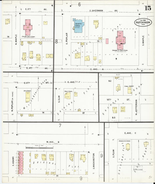 Sanborn Fire Insurance Map from Hutchinson, Reno County, Kansas (1899), Sheet #0015 - Historic Sanborn Fire Insurance Map Print, vintage old map wall art, antique decor, genealogy gift, Kansas Kansas map