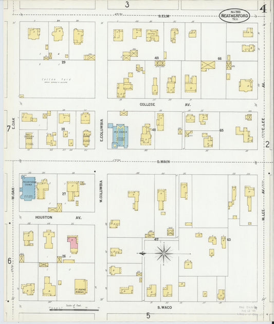 Sanborn Fire Insurance Map from Weatherford, Parker County, Texas (1900), Sheet #0004 - Historic Sanborn Fire Insurance Map Print, vintage old map wall art, antique decor, genealogy gift, Texas Texas map