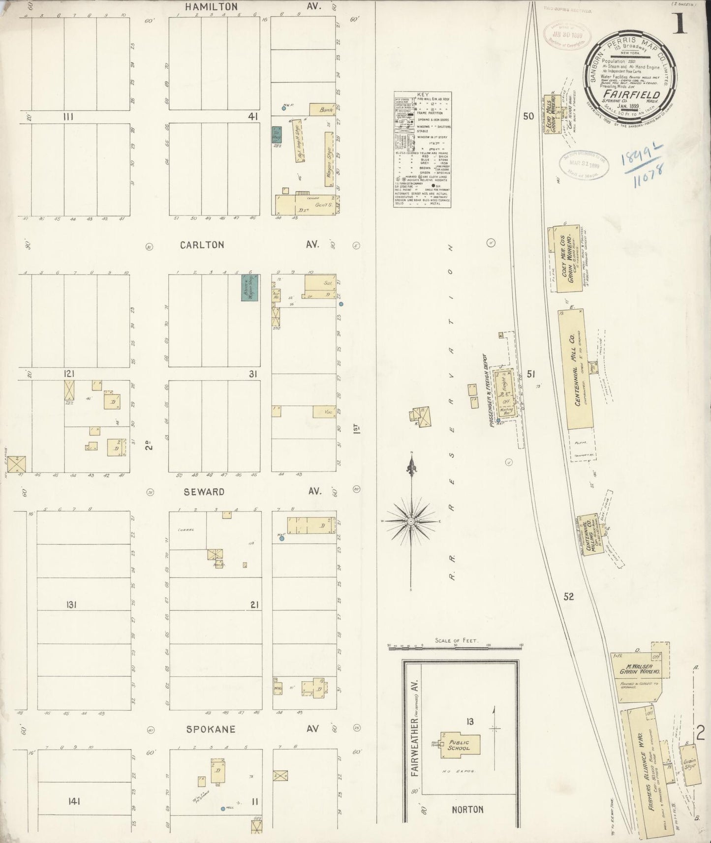 Sanborn Fire Insurance Map from Fairfield, Spokane County, Washington (1899), Sheet #0001 - Complete Map Set gallery image, historic Sanborn map, vintage wall art, Washington Washington