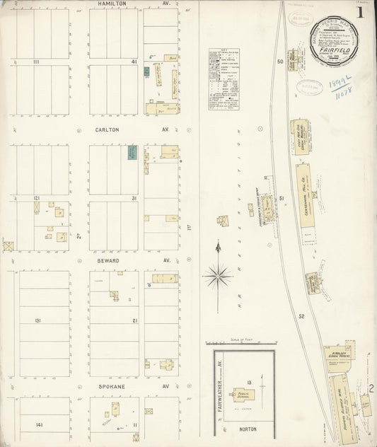 Sanborn Fire Insurance Map from Fairfield, Spokane County, Washington (1899), Sheet #0001 - Complete Map Set gallery image, historic Sanborn map, vintage wall art, Washington Washington