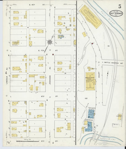 Sanborn Fire Insurance Map from Hot Springs, Fall River County, South Dakota (1915), Sheet #0005 - Complete Map Set gallery image, historic Sanborn map, vintage wall art, South Dakota South Dakota