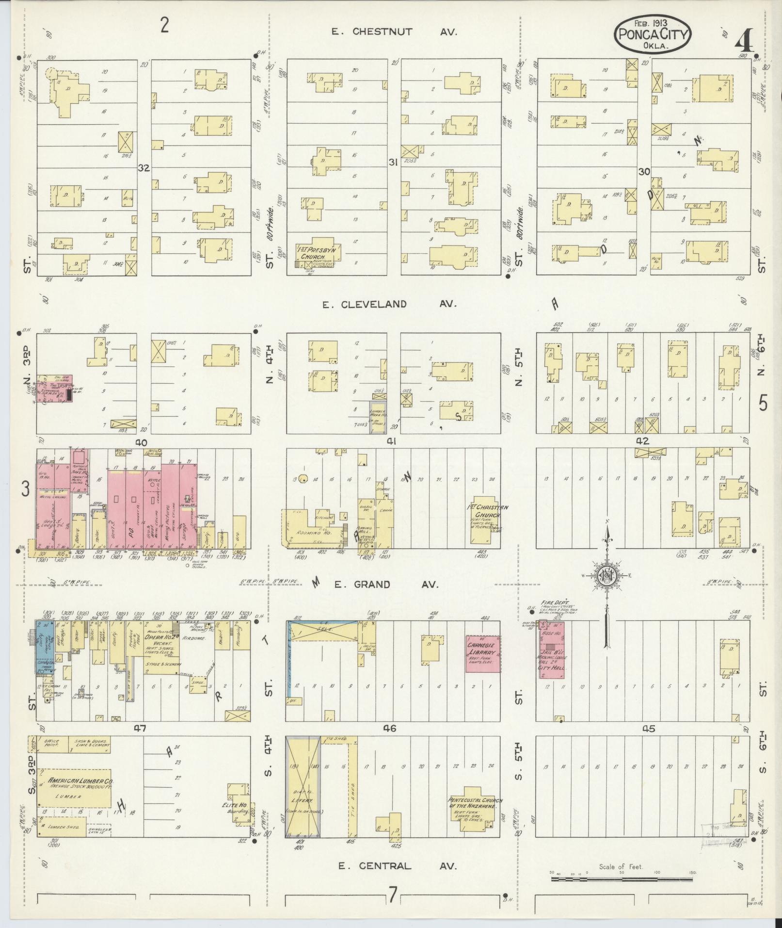 Sanborn Fire Insurance Map from Ponca City, Kay County, Oklahoma (1913), Sheet #0004 - Complete Map Set gallery image, historic Sanborn map, vintage wall art, Oklahoma Oklahoma