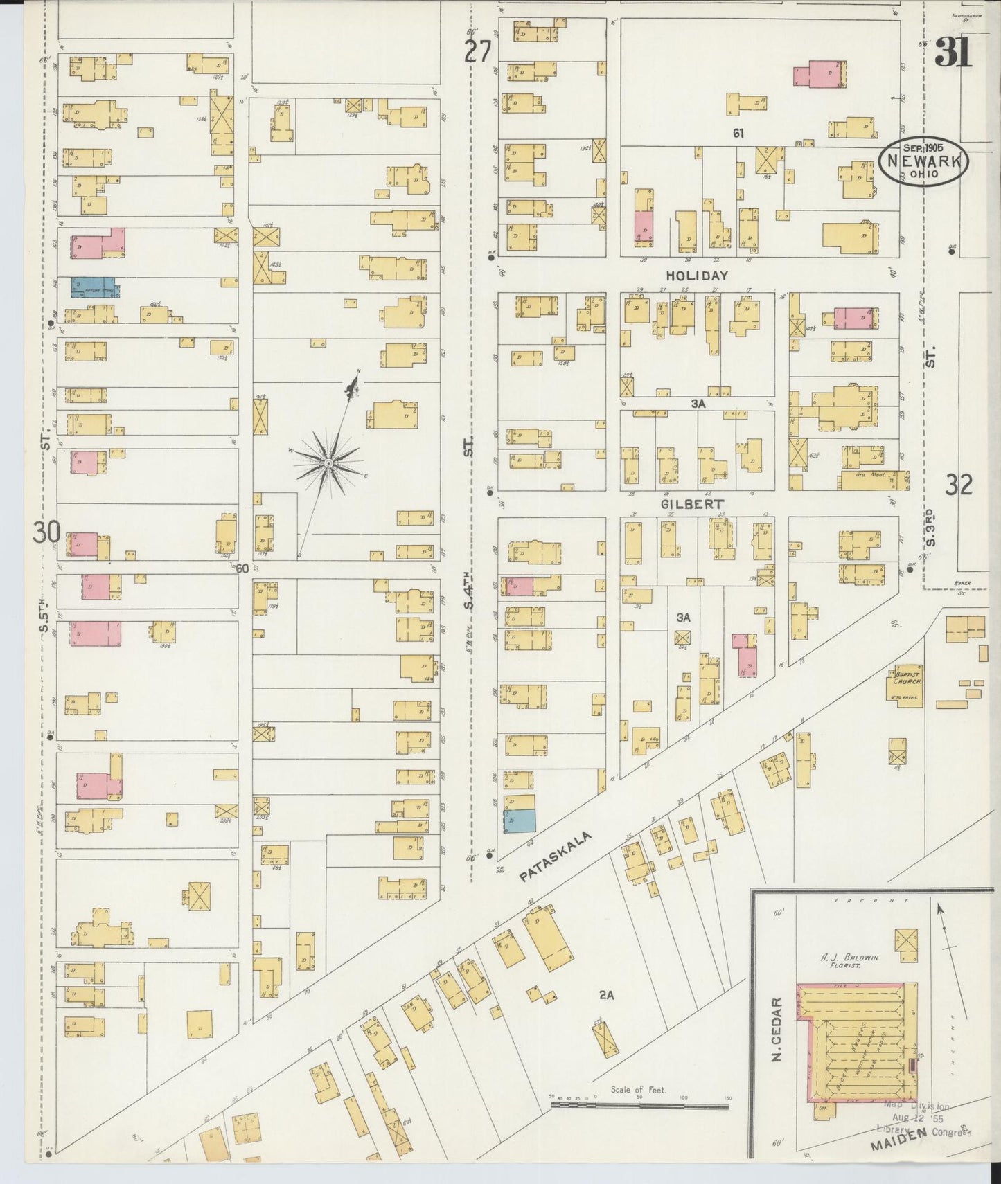 Sanborn Fire Insurance Map from Newark, Licking County, Ohio (1905), Sheet #0031 - Historic Sanborn Fire Insurance Map Print, vintage old map wall art, antique decor, genealogy gift, Ohio Ohio map