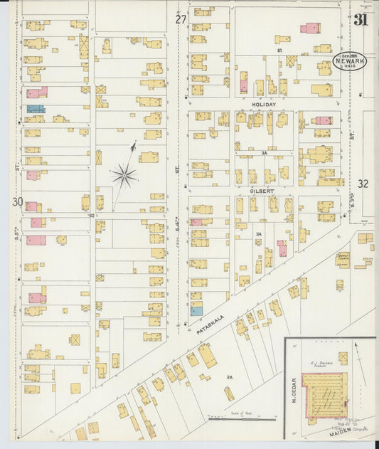 Sanborn Fire Insurance Map from Newark, Licking County, Ohio (1905), Sheet #0031 - Historic Sanborn Fire Insurance Map Print, vintage old map wall art, antique decor, genealogy gift, Ohio Ohio map