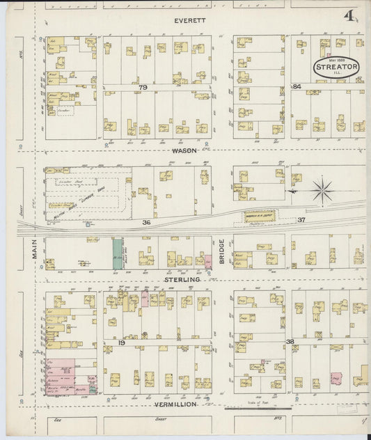 Sanborn Fire Insurance Map from Streator, La Salle County, Illinois (1888), Sheet #0004 - Historic Sanborn Fire Insurance Map Print, vintage old map wall art, antique decor, genealogy gift, Illinois Illinois map