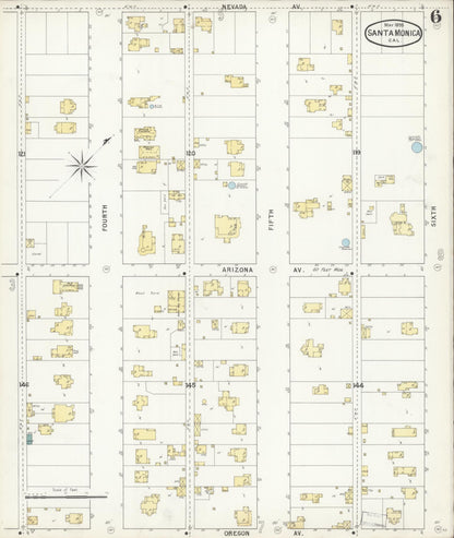 Sanborn Fire Insurance Map from Santa Monica, Los Angeles County, California (1895), Sheet #0006 - Complete Map Set gallery image, historic Sanborn map, vintage wall art, California California