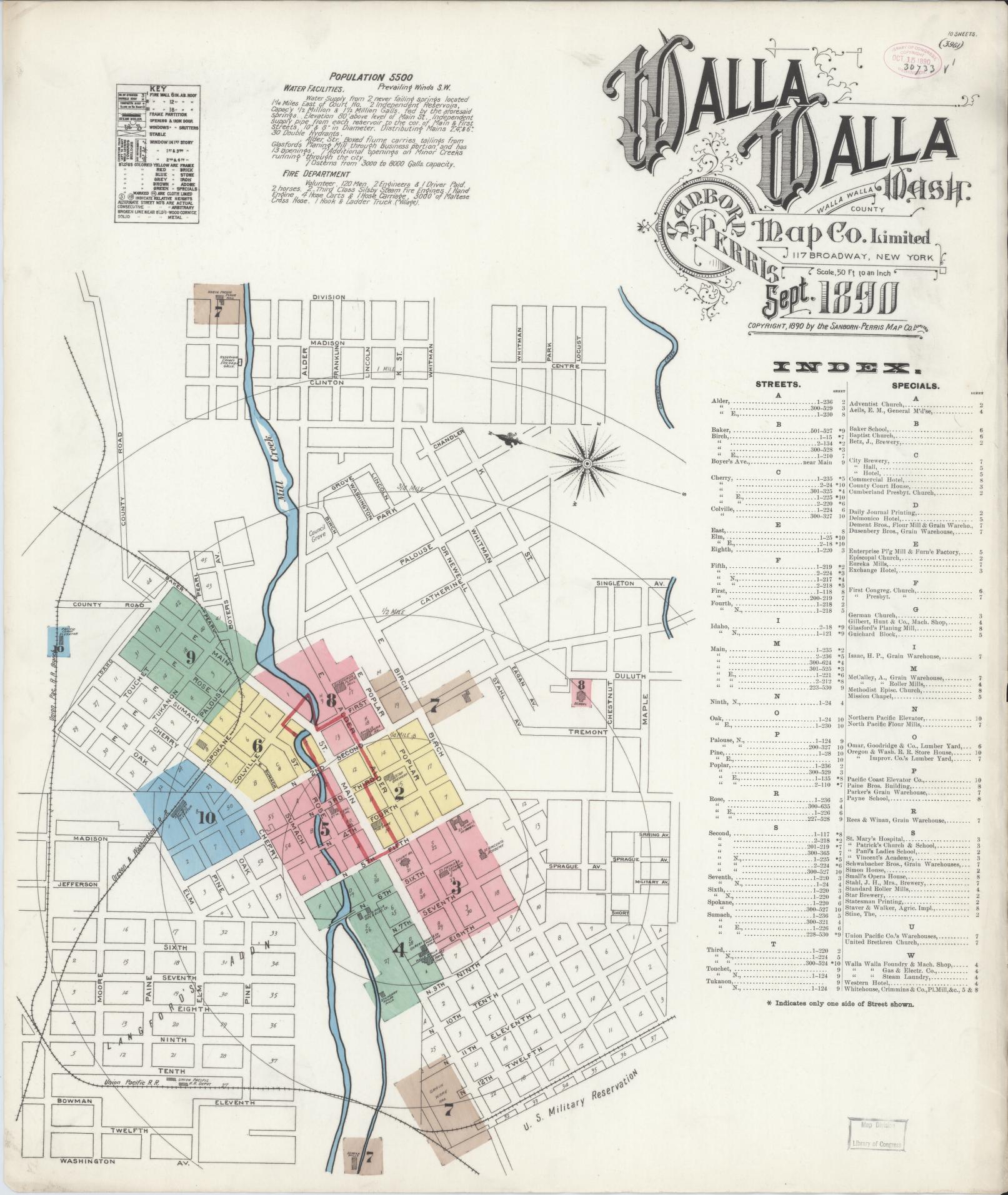 Sanborn Fire Insurance Map from Walla Walla, Walla Walla County, Washington (1890), Sheet #0001 - Complete Map Set gallery image, historic Sanborn map, vintage wall art, Washington Washington