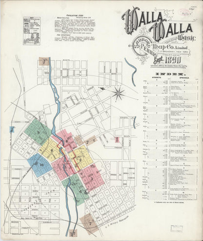 Sanborn Fire Insurance Map from Walla Walla, Walla Walla County, Washington (1890), Sheet #0001 - Complete Map Set gallery image, historic Sanborn map, vintage wall art, Washington Washington
