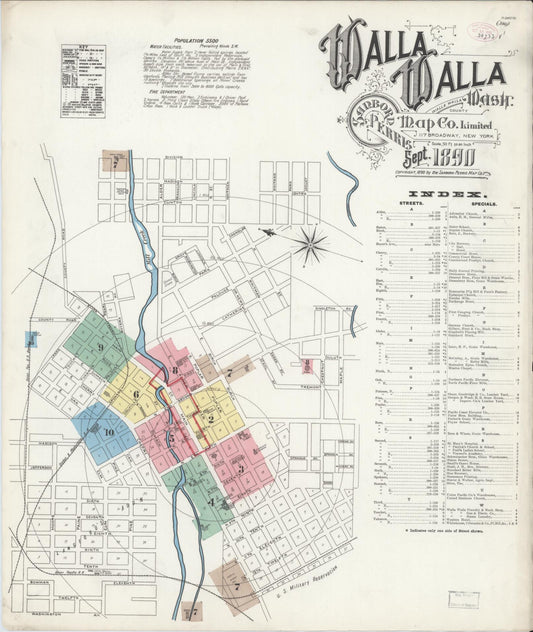 Sanborn Fire Insurance Map from Walla Walla, Walla Walla County, Washington (1890), Sheet #0001 - Complete Map Set gallery image, historic Sanborn map, vintage wall art, Washington Washington
