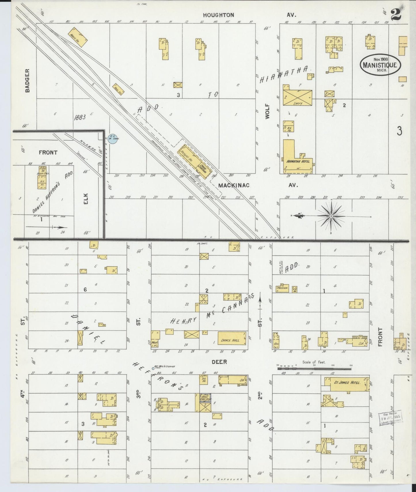 Sanborn Fire Insurance Map from Manistique, Schoolcraft County, Michigan (1900), Sheet #0002 - Historic Sanborn Fire Insurance Map Print, vintage old map wall art, antique decor, genealogy gift, Michigan Michigan map
